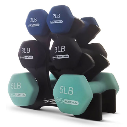 2, 3, & 5 Pound Neoprene Dumbbell Free Weight Set W/ Rack, Pastel