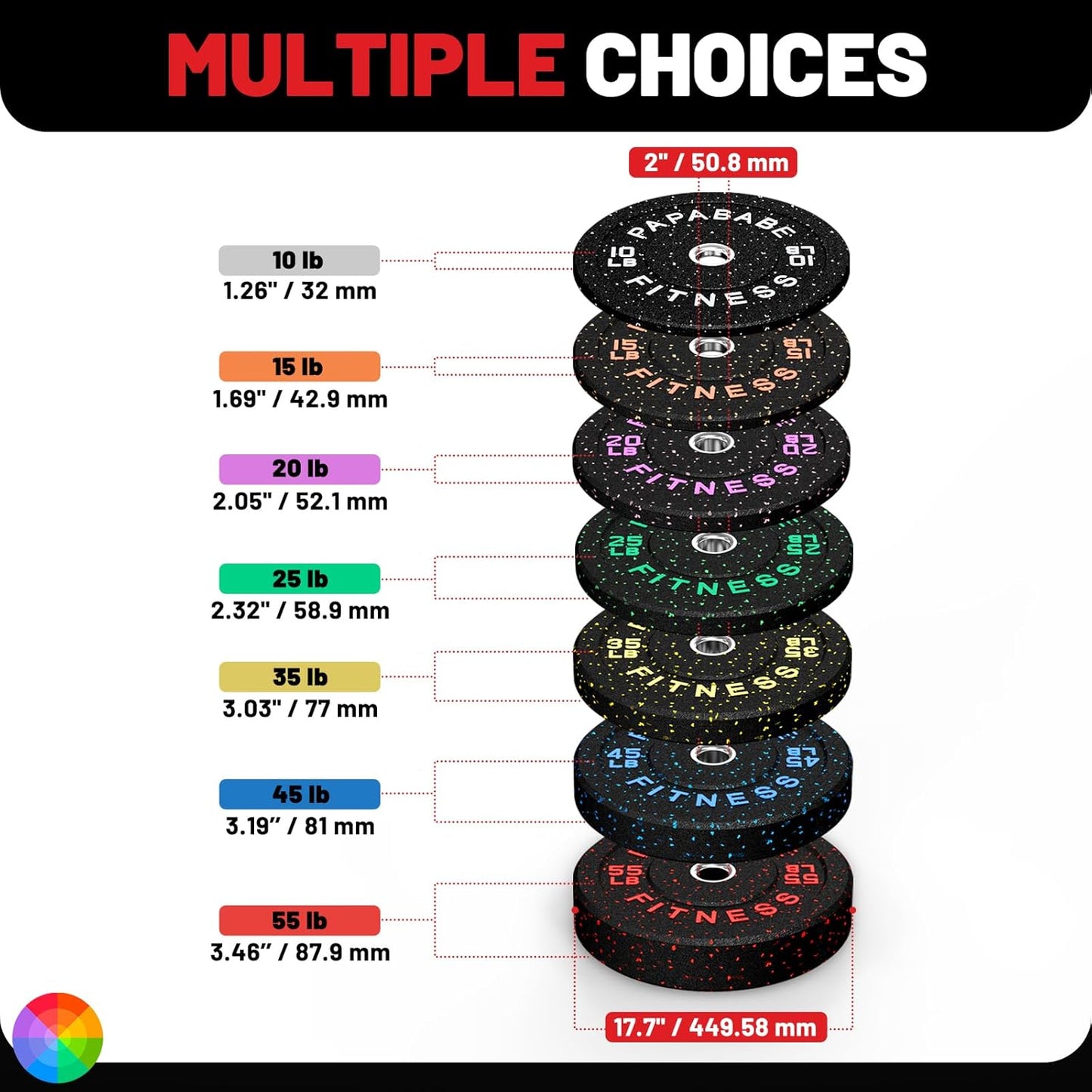 Bumper Plates, Olympic Weight Plates High Bounce with Colored Fleck Rubber Weights Plates for Weightlifting and Strength Training, Single, Pair & Set