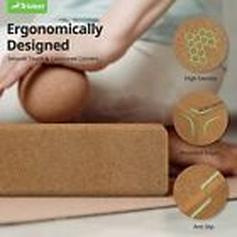 Cork Yoga Blocks, 2 Pack Yoga Blocks Natural Cork, High Density Yoga Block