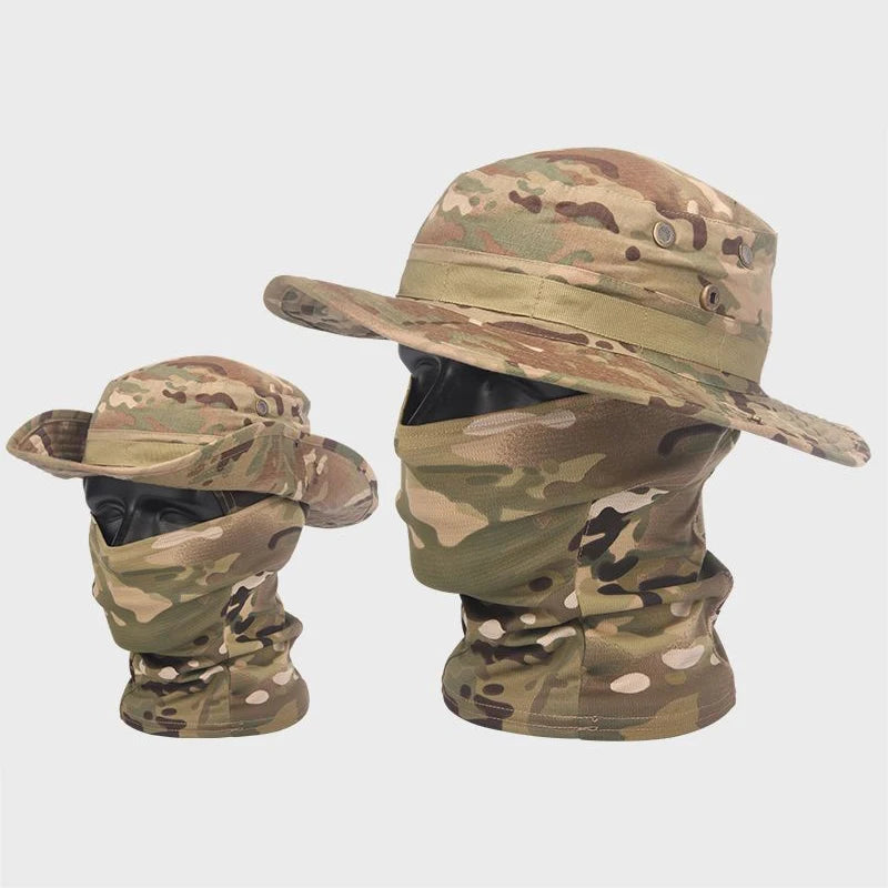 Camouflage Boonie Cap Balaclava Hat Suit Foldable Soft Hat Outdoor Hunting Fishing Wide Brimmed Hat Sunscreen Caps