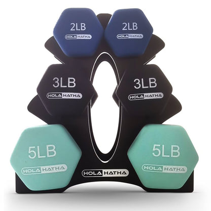 2, 3, & 5 Pound Neoprene Dumbbell Free Weight Set W/ Rack, Pastel