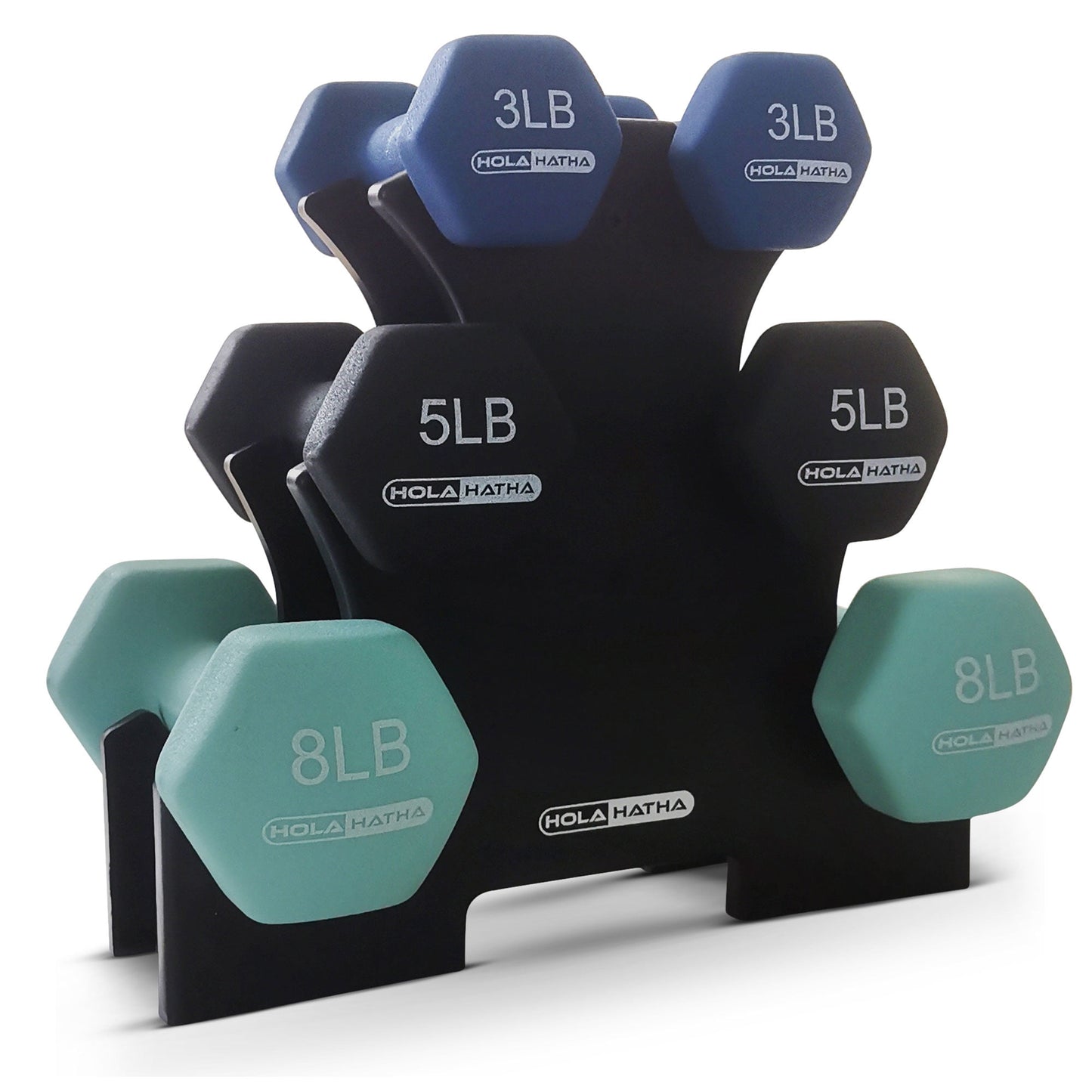 2, 3, & 5 Pound Neoprene Dumbbell Free Weight Set W/ Rack, Pastel