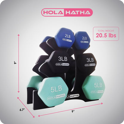 2, 3, & 5 Pound Neoprene Dumbbell Free Weight Set W/ Rack, Pastel