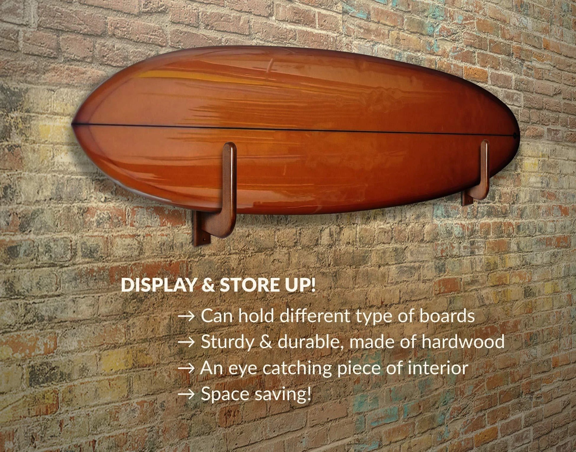 Surfboard Rack Holder Hooks Ash Tree Wood Eco Friendly Display Natural Finish