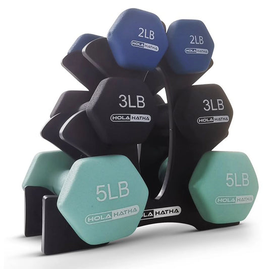 2, 3, & 5 Pound Neoprene Dumbbell Free Weight Set W/ Rack, Pastel